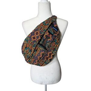 KAVU Rope Sling Bag Geometric‎ Crossbody Backpack Teal Orange Festival Gorpcore